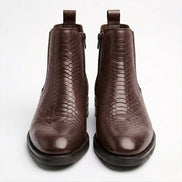 Azuro Milania Brown Croc Embossed Leather Chelsea Boots for Men