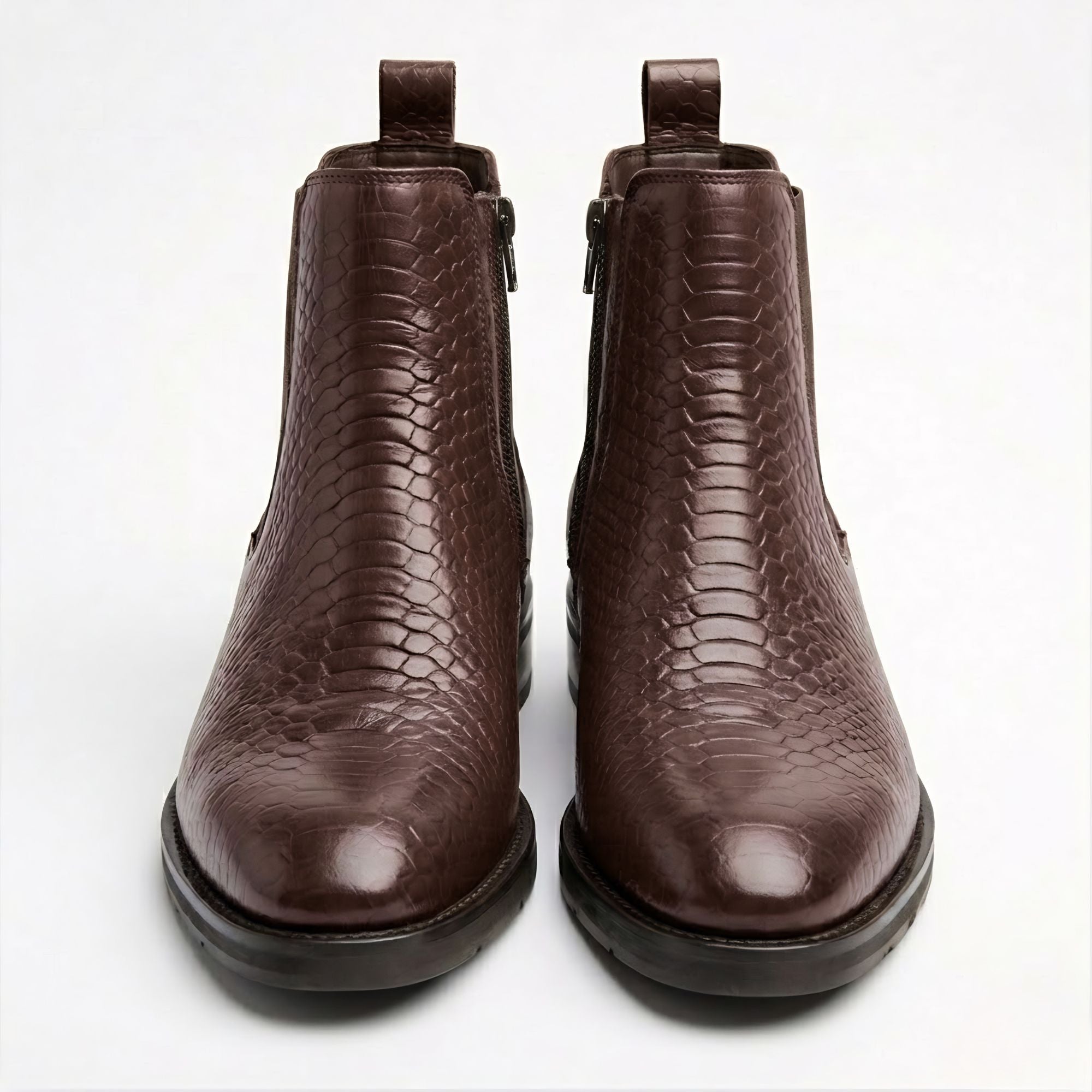 Azuro Milania Brown Croc Embossed Leather Chelsea Boots for Men