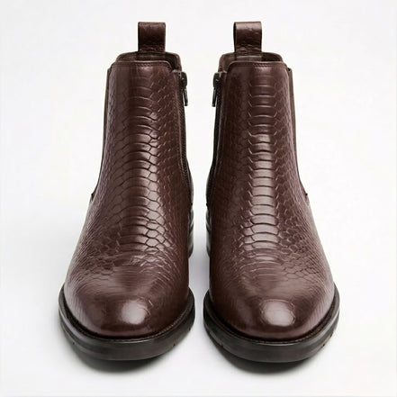Azuro Milania Brown Croc Embossed Leather Chelsea Boots for Men
