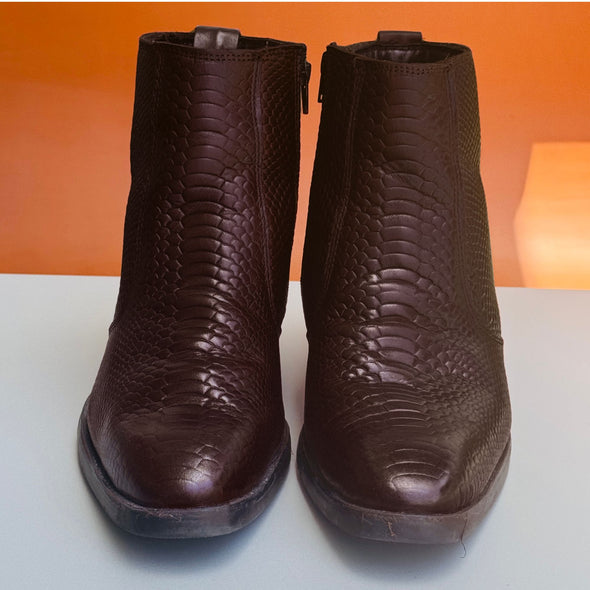 Azuro Milania Brown Croc Embossed Leather Chelsea Boots for Men