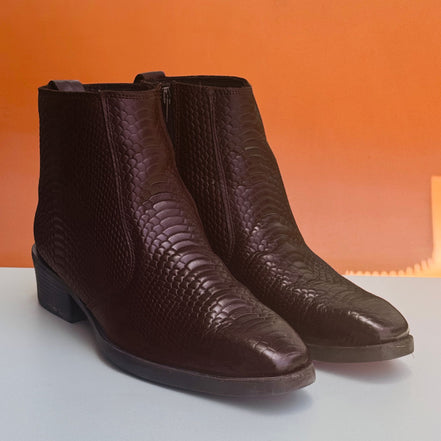 Azuro Milania Brown Croc Embossed Leather Chelsea Boots for Men