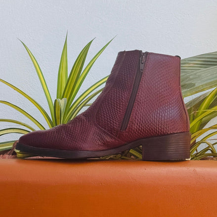 Azuro Milania Cherry Red Croc Embossed Leather Chelsea Boots for Men