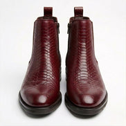 Azuro Milania Cherry Red Croc Embossed Leather Chelsea Boots for Men