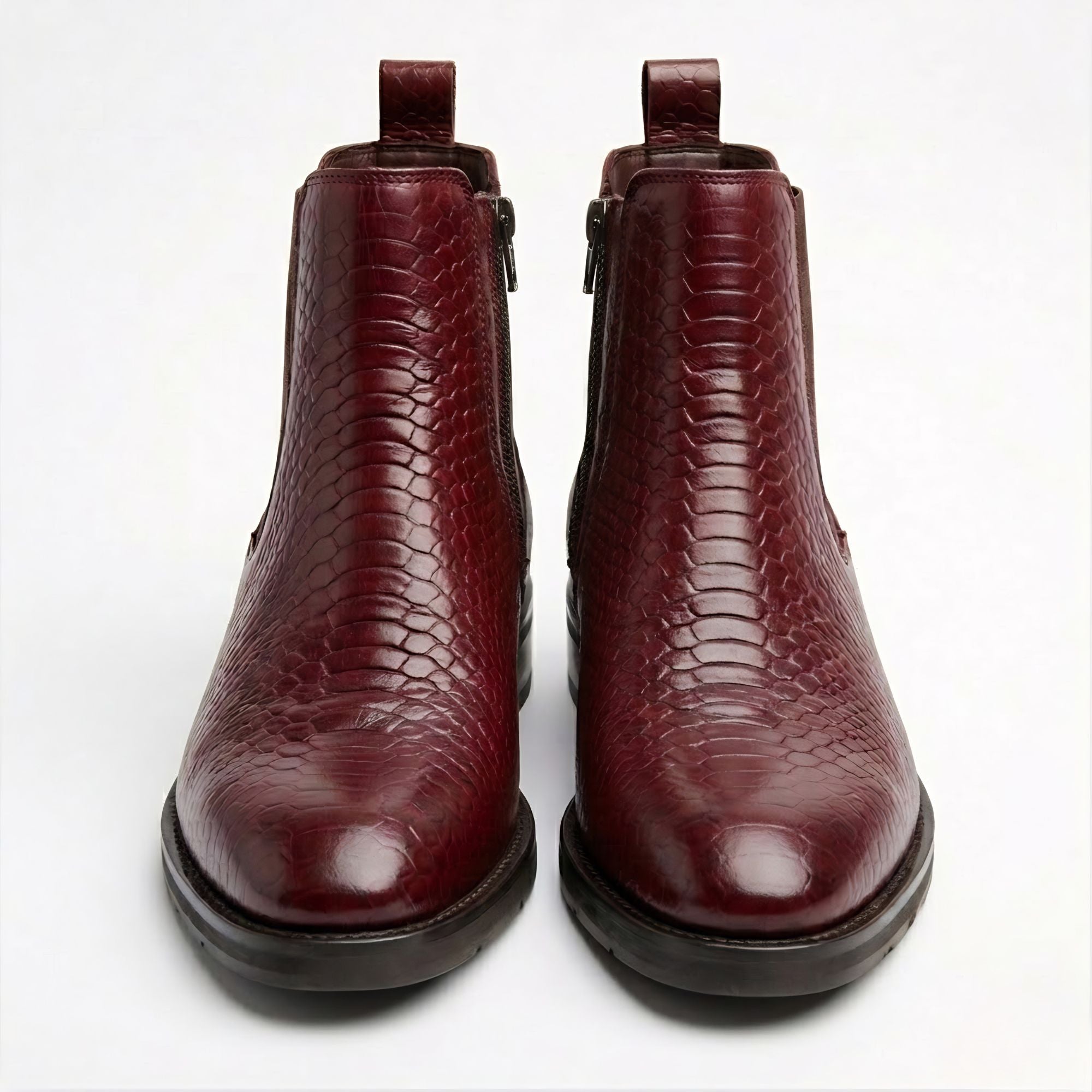 Azuro Milania Cherry Red Croc Embossed Leather Chelsea Boots for Men