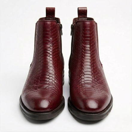 Azuro Milania Cherry Red Croc Embossed Leather Chelsea Boots for Men