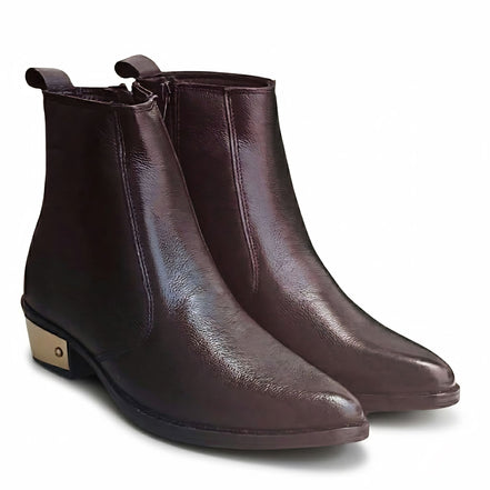 Azuro Milania Brown Chelsea Zipper Boots for Men — Metal Heel Ankle Boots