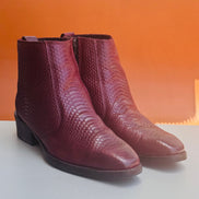Azuro Milania Cherry Red Croc Embossed Leather Chelsea Boots for Men