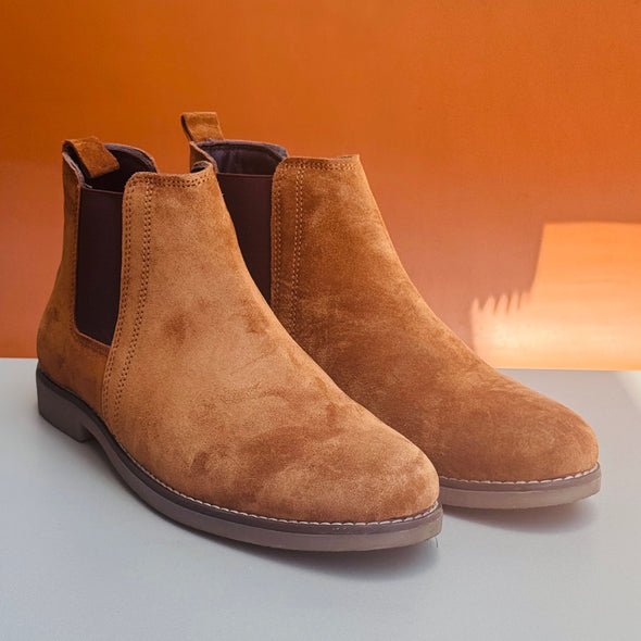 Azuro Milania Tan Suede Chelsea Boots for Men — Handcrafted Ankle Boots