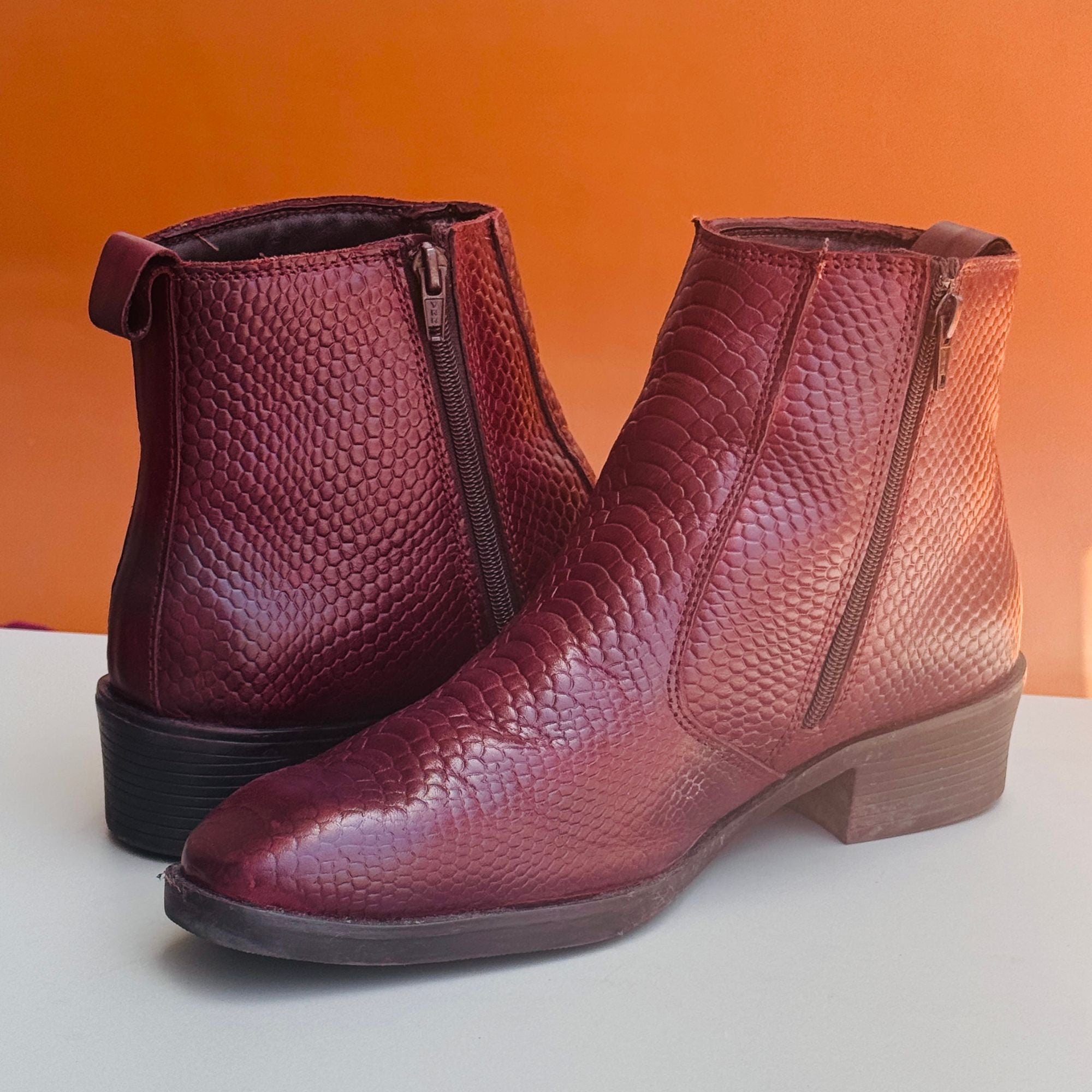 Azuro Milania Cherry Red Croc Embossed Leather Chelsea Boots for Men