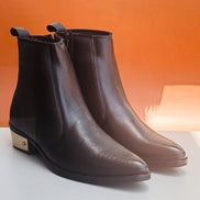Azuro Milania Brown Chelsea Zipper Boots for Men — Metal Heel Ankle Boots