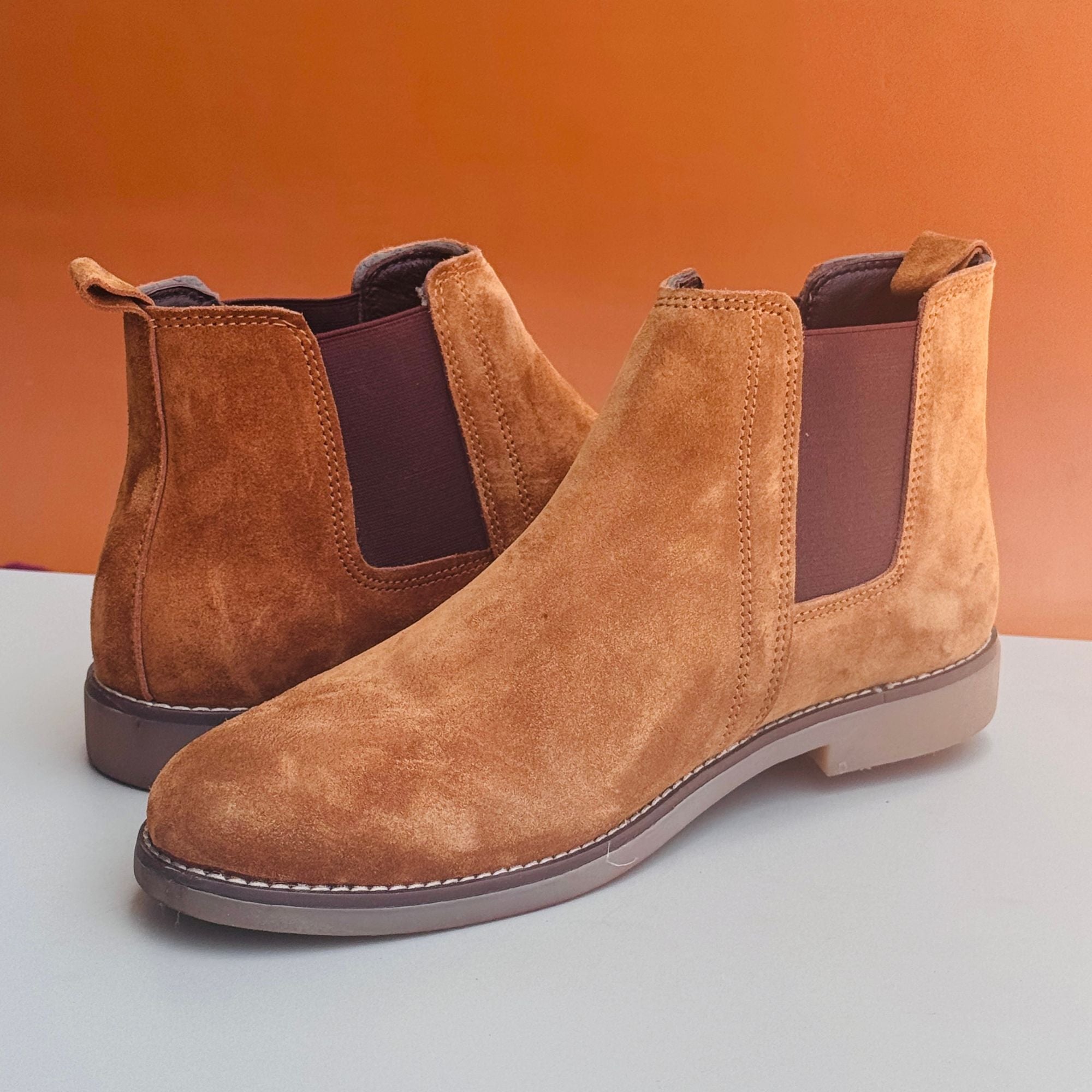 Azuro Milania Tan Suede Chelsea Boots for Men — Handcrafted Ankle Boots