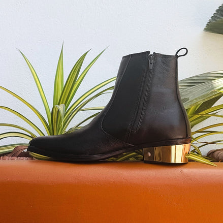 Azuro Milania Brown Chelsea Zipper Boots for Men — Metal Heel Ankle Boots