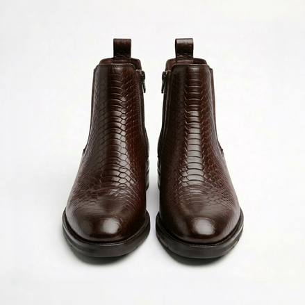 Azuro Milania Brown Croc Embossed Leather Chelsea Boots for Men