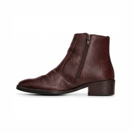 Azuro Milania Brown Croc Embossed Leather Chelsea Boots for Men
