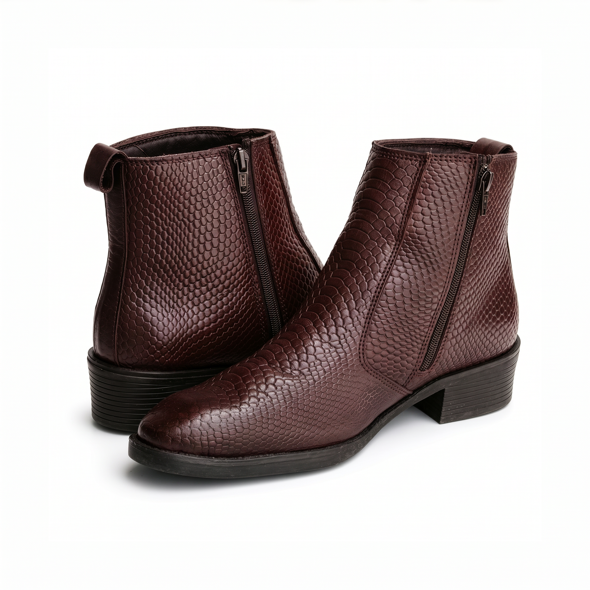 Azuro Milania Brown Croc Embossed Leather Chelsea Boots for Men