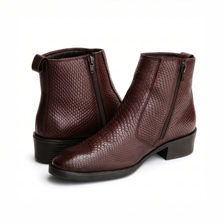 Azuro Milania Brown Croc Embossed Leather Chelsea Boots for Men