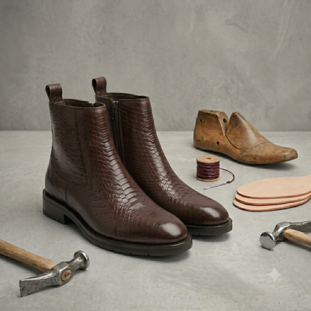 Azuro Milania Brown Croc Embossed Leather Chelsea Boots for Men