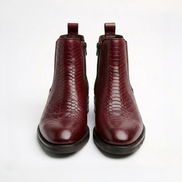 Azuro Milania Cherry Red Croc Embossed Leather Chelsea Boots for Men