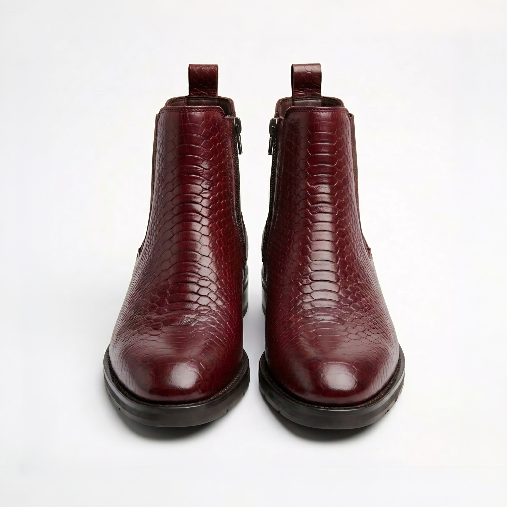 Azuro Milania Cherry Red Croc Embossed Leather Chelsea Boots for Men