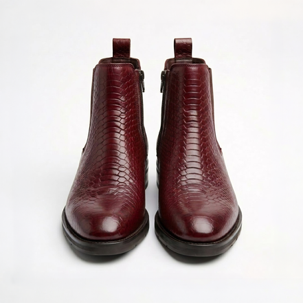 Azuro Milania Cherry Red Croc Embossed Leather Chelsea Boots for Men