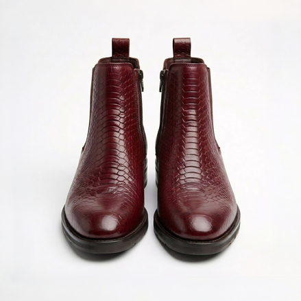 Azuro Milania Cherry Red Croc Embossed Leather Chelsea Boots for Men