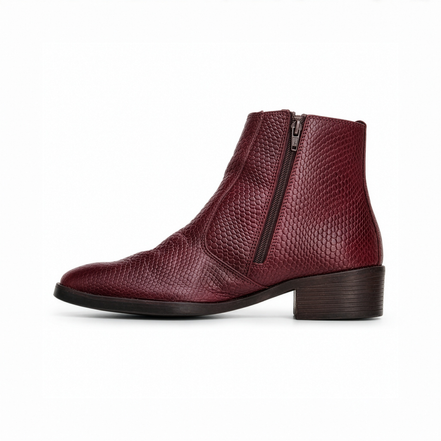 Azuro Milania Cherry Red Croc Embossed Leather Chelsea Boots for Men