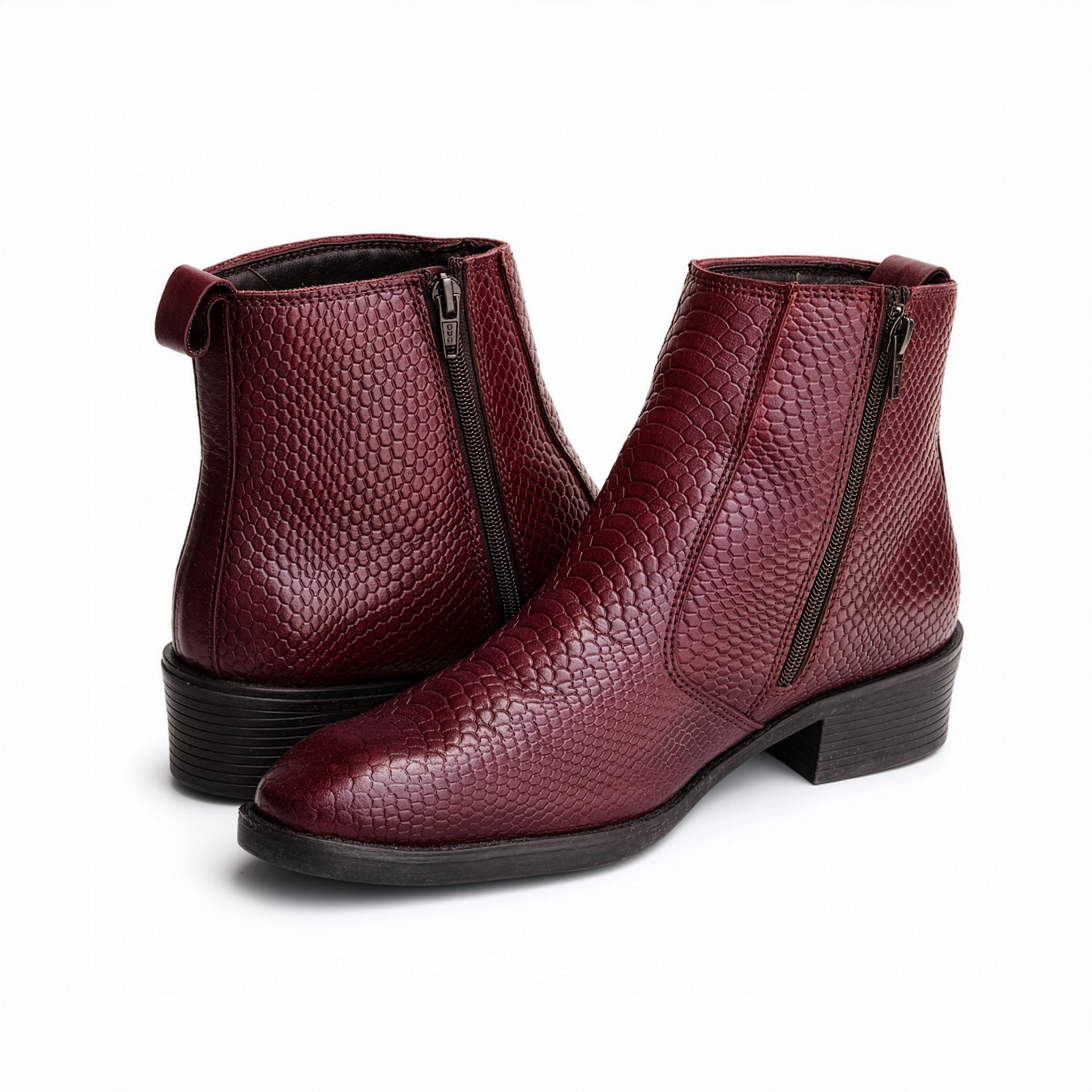 Azuro Milania Cherry Red Croc Embossed Leather Chelsea Boots for Men