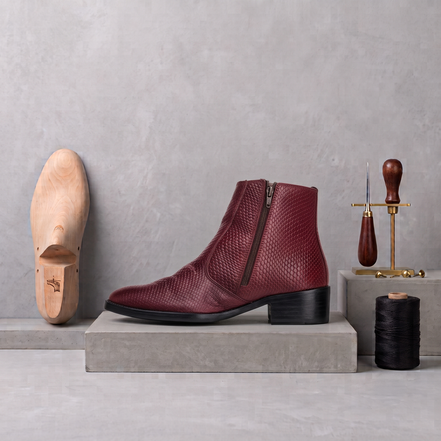 Azuro Milania Cherry Red Croc Embossed Leather Chelsea Boots for Men