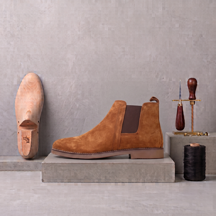 Azuro Milania Tan Suede Chelsea Boots for Men — Handcrafted Ankle Boots